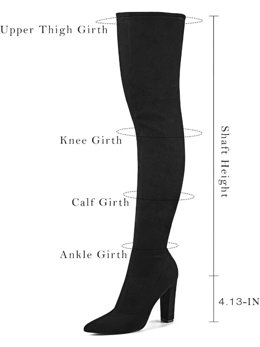 Women's Black Chunky Heel Pointed Toe Suede Over The Knee Thigh High Boots